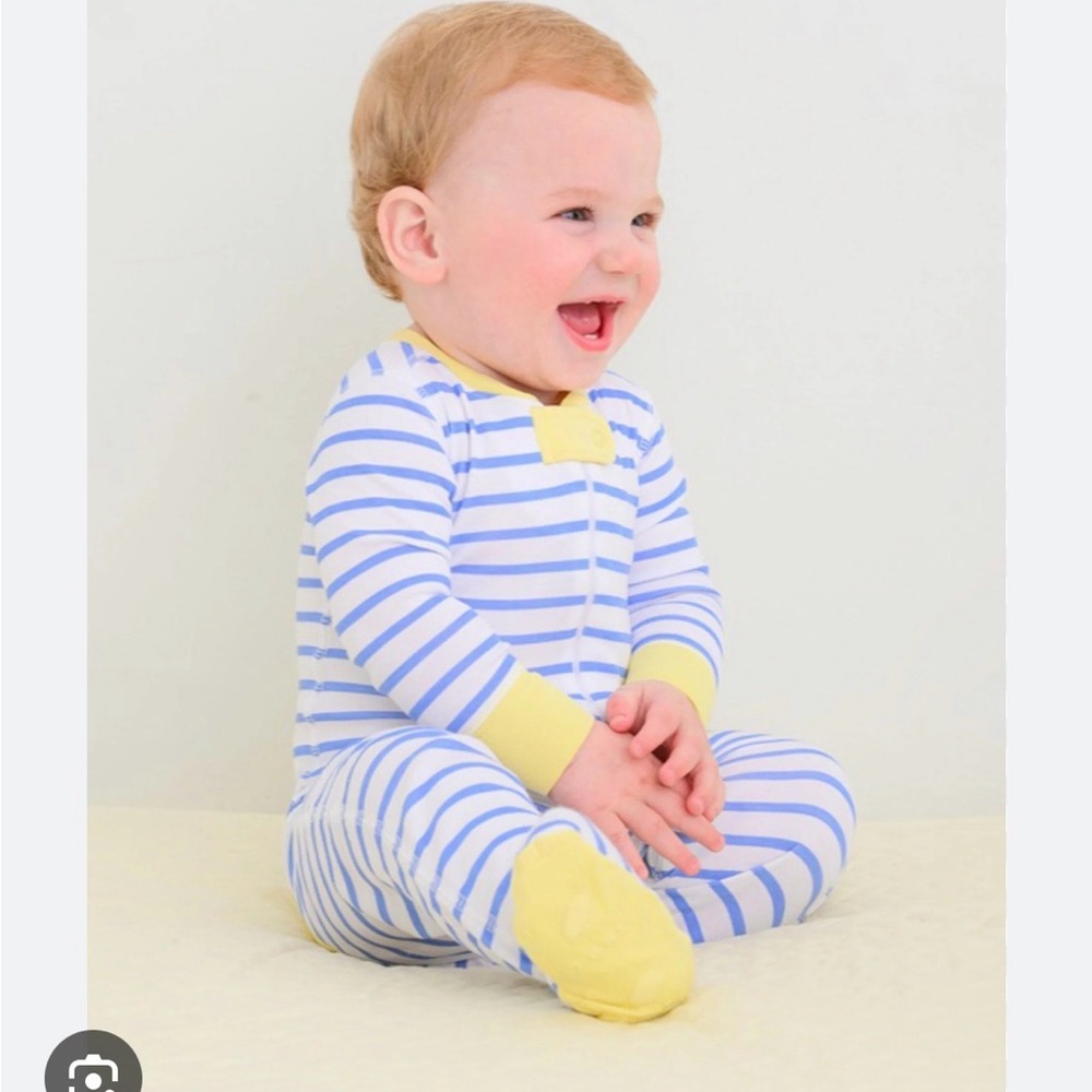 The Beaufort Bonnet Company Striped Blue and Yellow Footie